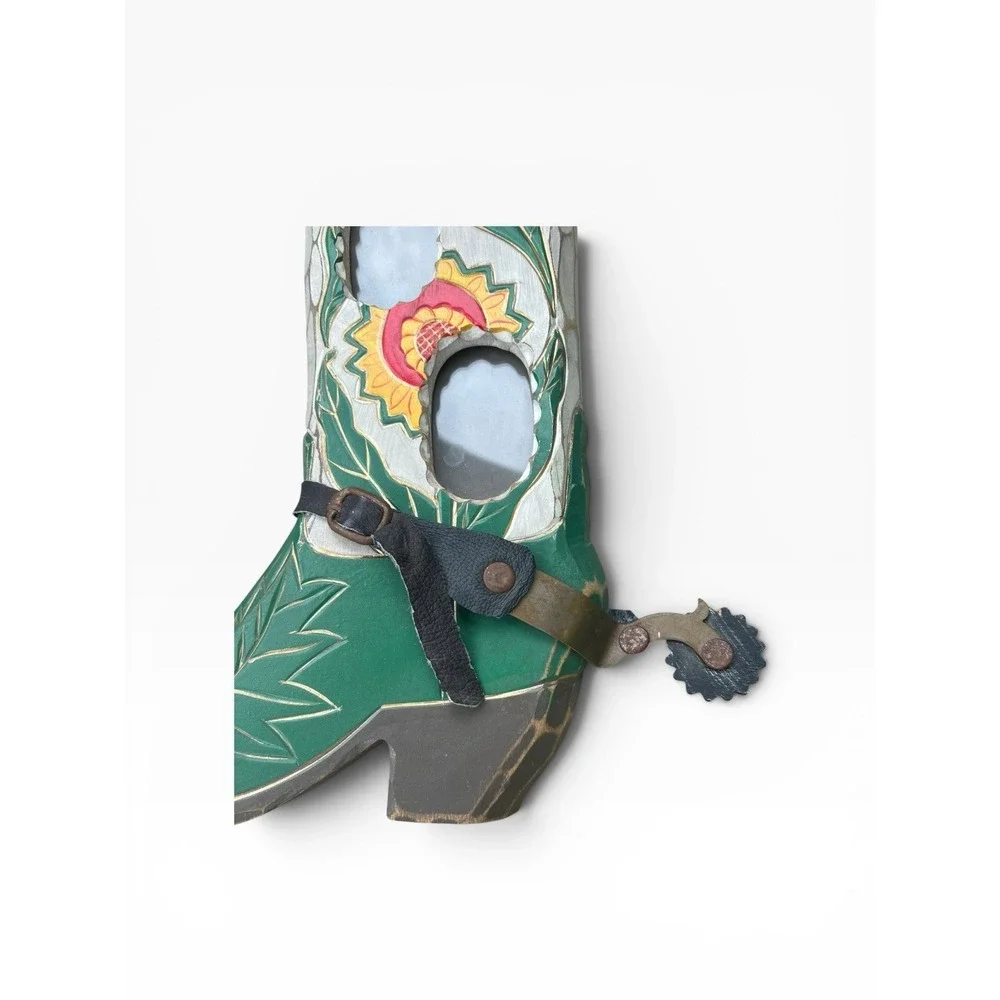 Western Cowboy Boot Double Picture Frame Sunflower Spur Wooden Wall Decor 12